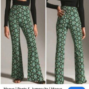 Anthropologie Geometric Green Wide Leg Pants